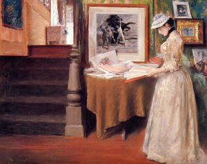 William Merritt Chase - Interior, Young Woman at a Table