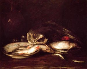 William Merritt Chase - Still Llife with Fish and Plate