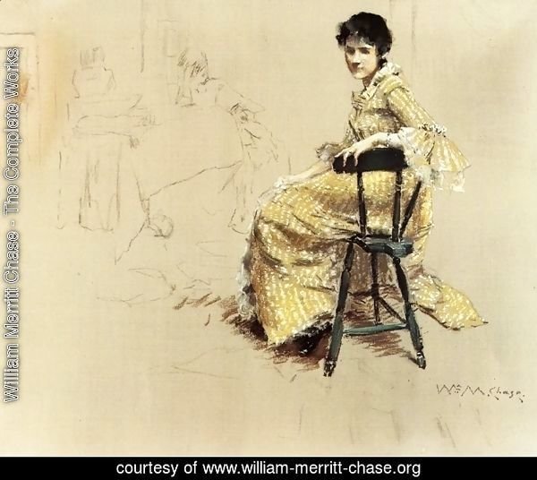 Seated Woman in Yello Striped Gown