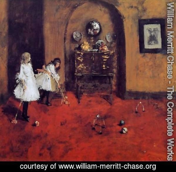 William Merritt Chase - Children Playing Parlor Croquet (sketch)